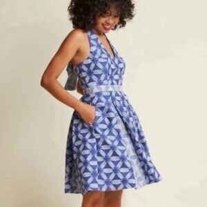 ModCloth Renewed Resplendence Jacquard Halter Fit & Flare Dress 2X